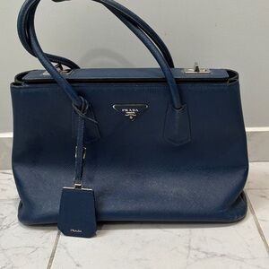 Prada Navy Saffiano Satchel with Top Handles